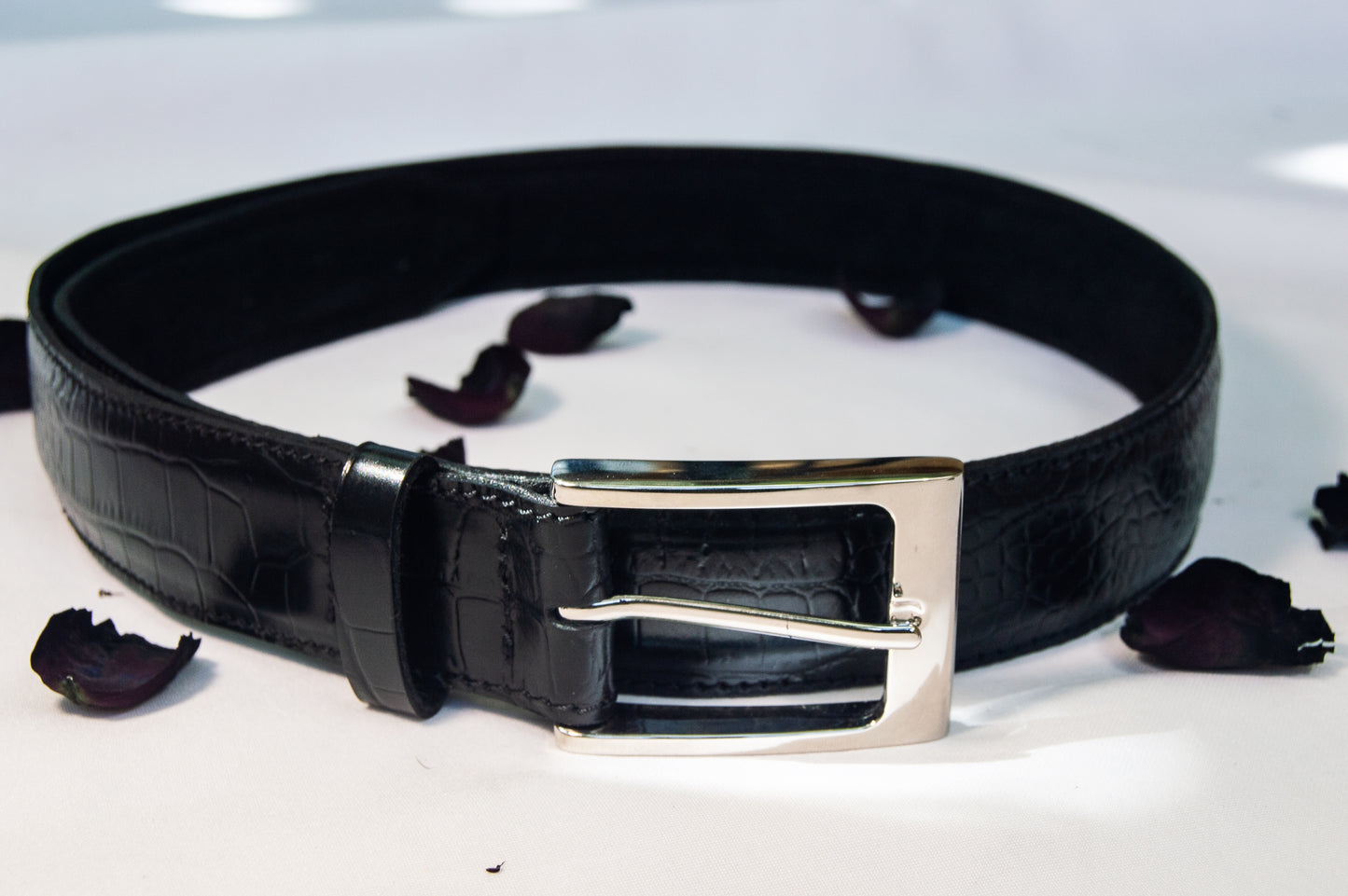 Embossed Crocodile Leather Belt