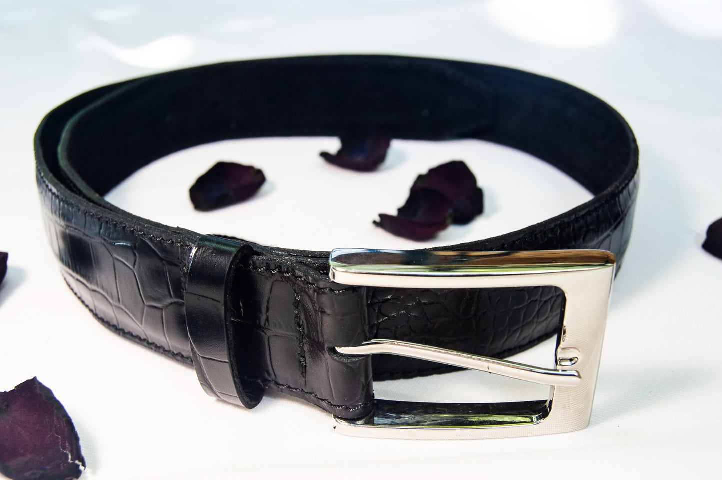 Embossed Crocodile Leather Belt